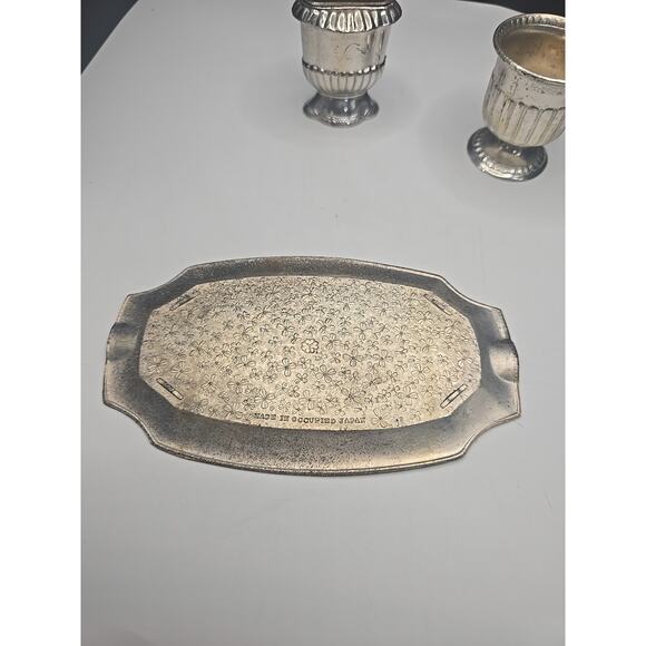 Occupied Japan Vintage Table Lighter,Tray And Holder Silver Tone - Picture 5 of 5